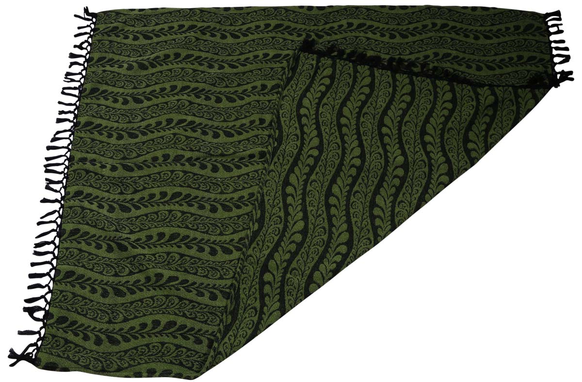 60x50" Hand-Woven Throw Blanket in Velvet & Cotton with Fern Motifs in Waves -Green Throw with Tassels - Home Decor Furnishings - Buy in Bulk Wholesale