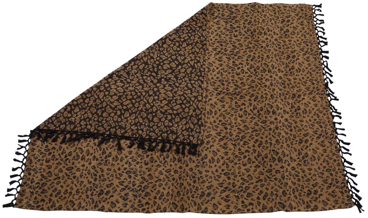 60x50” Hand-Woven Throw Blanket in Velvet & Cotton with Leopard Print -Mustard & Black Throw with Tassels - Home Decor Furnishings - Buy in Bulk Wholesale
