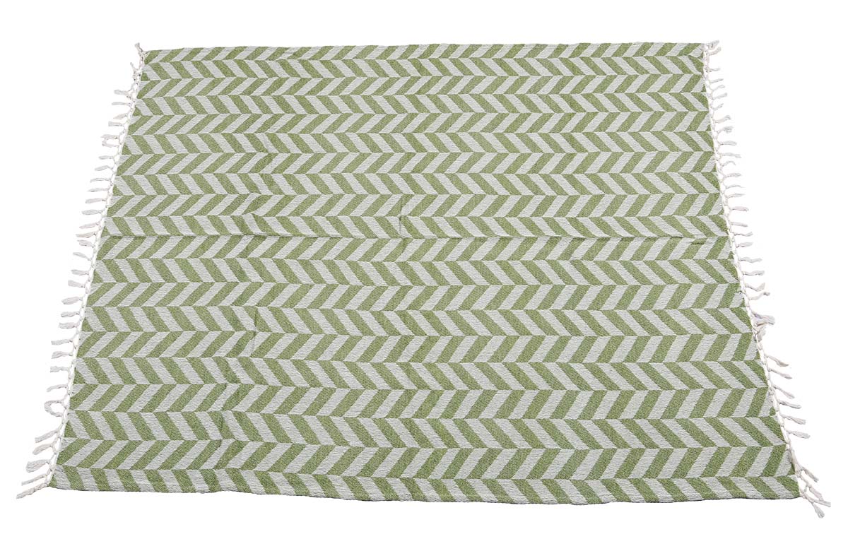 60x50" Hand-Woven Throw Blanket in Velvet & Cotton with Chevron - Green & Grey Throw with Tassels - Home Decor Furnishings - Buy in Bulk Wholesale