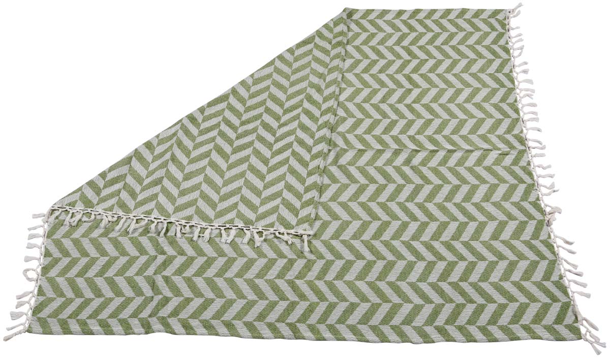 60x50" Hand-Woven Throw Blanket in Velvet & Cotton with Chevron - Green & Grey Throw with Tassels - Home Decor Furnishings - Buy in Bulk Wholesale