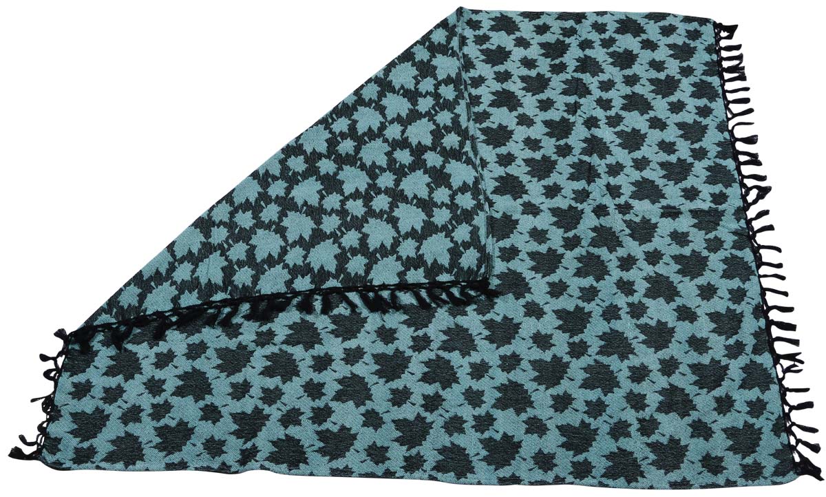 60x50” Hand-Woven Throw Blanket in Velvet & Cotton with Ferns’ Pattern -Aqua-Blue & Black Throw with Tassels - Home Decor Furnishings - Buy in Bulk Wholesale