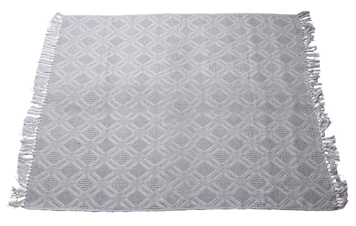 60x50” Hand-Woven Throw Blanket in Cotton with Diamond Grid Pattern -Grey Throw with Tassels - Home Decor Furnishings - Buy in Bulk Wholesale