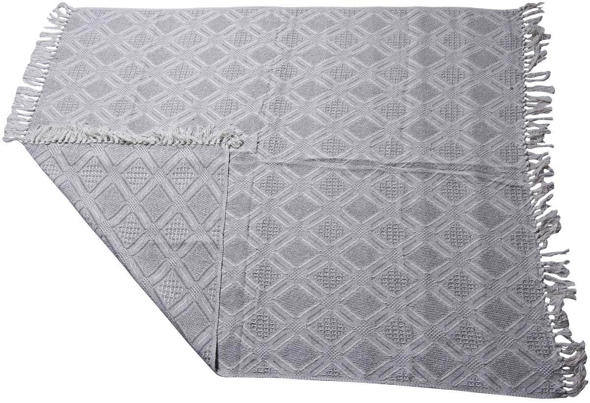 60x50” Hand-Woven Throw Blanket in Cotton with Diamond Grid Pattern -Grey Throw with Tassels - Home Decor Furnishings - Buy in Bulk Wholesale