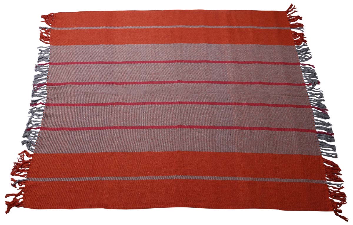 60x50” Hand-Woven Throw Blanket in Cotton with Red & Grey Stripes - Home Decor Furnishings - Buy in Bulk Wholesale