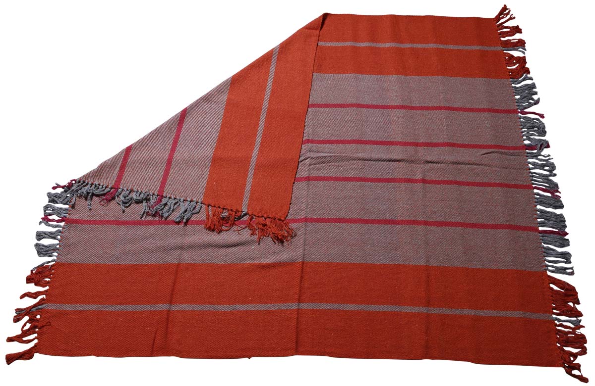 60x50” Hand-Woven Throw Blanket in Cotton with Red & Grey Stripes - Home Decor Furnishings - Buy in Bulk Wholesale