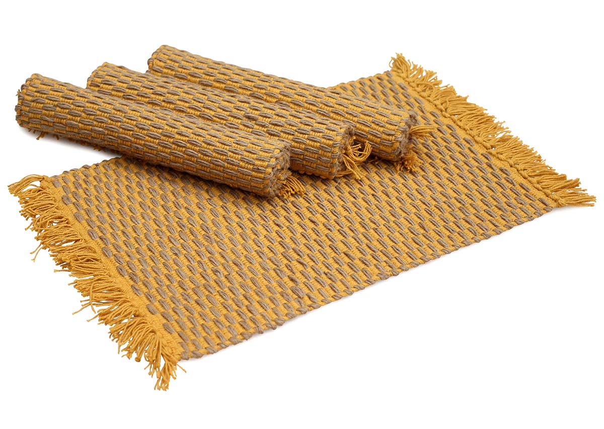  Retro Dinings! Handmade Set of 4 Mustard Colored Placemats in Jute & Cotton Threads Wholesale
