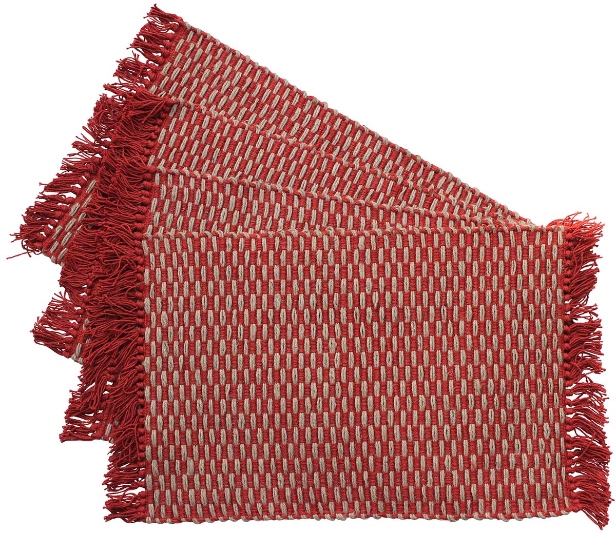 Buy in Bulk Wholesale Table Mats/ Placemats (Set of 4) Handmade 13” 100% Jute Reversible in Red and Beige Pattern