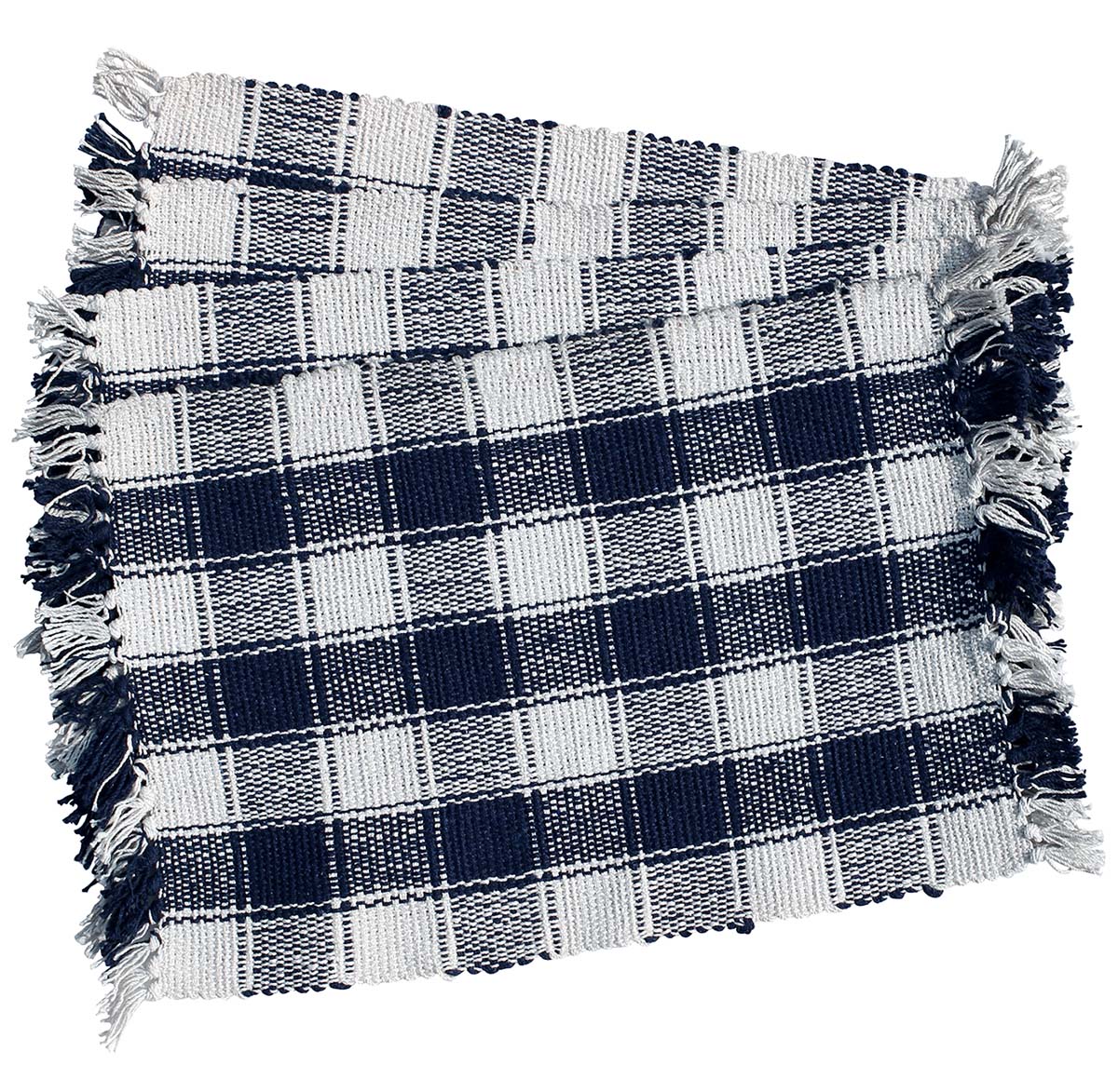 Bulk Wholesale Reversible Table Mats/ Placemats (Set of 4) Handmade 13” 100% Pure Cotton in Blue & White Check Pattern
