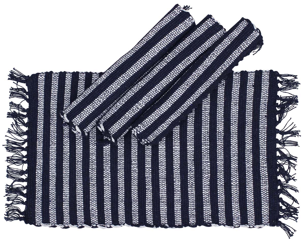 Buy in Bulk Wholesale - Reversible Table Mats/ Placemats (Set of 4) Handmade 13” 100% Pure Cotton in Blue & White Stripes