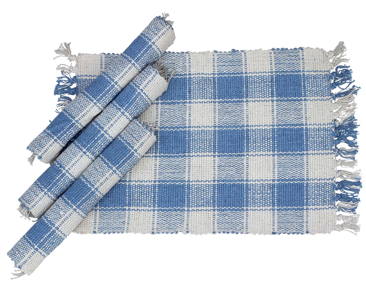 Buy in Bulk Wholesale Set of 4 Cotton Reversible Handmade Placemats in Blue & White Color - Dining Accessories