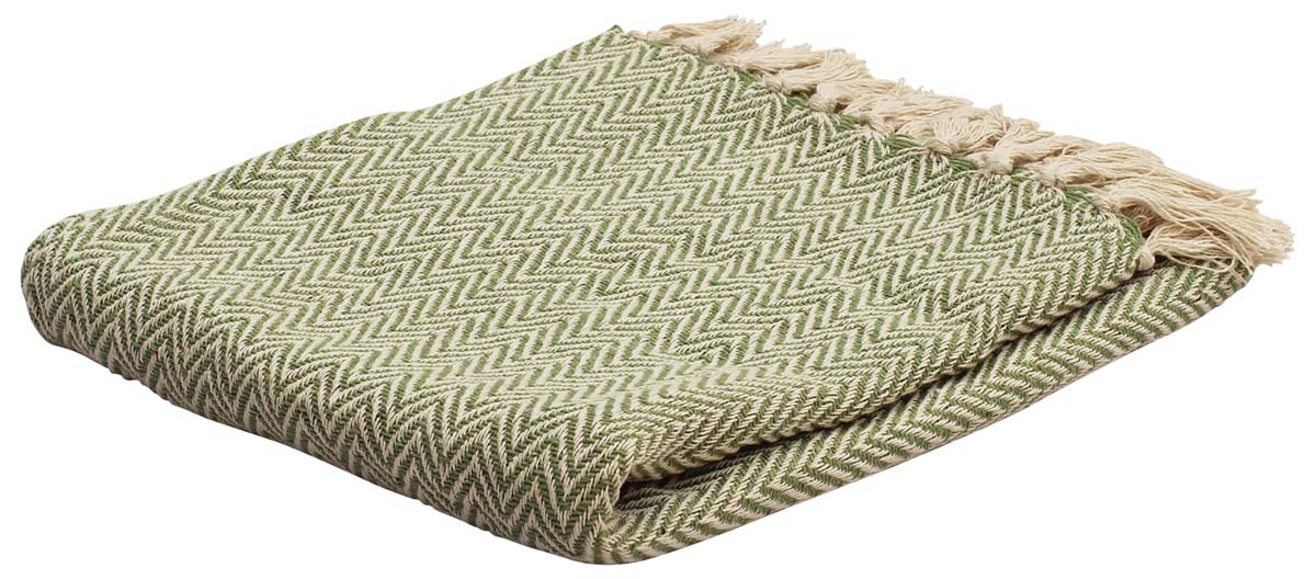 Bulk Wholesale Throw Blanket in 100% Pure Cotton – 65x52 Hand-Woven Reversible Chevron Throw in Apple Green and White Color with Tassels – Home Décor Furnishings from India