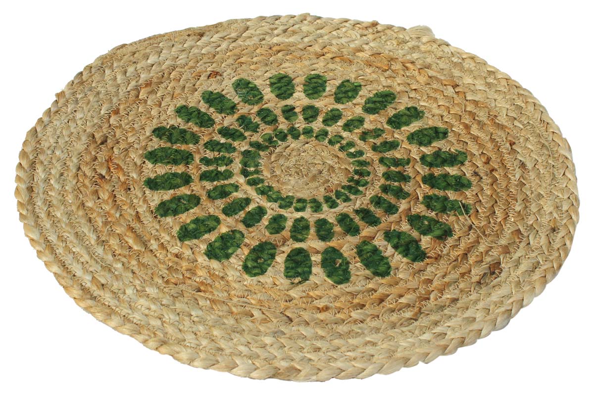 15” Jute Brown Green Floral Trivets in Bulk at Wholesale – Round - Hand-Woven – Home & Dining-Table Essentials