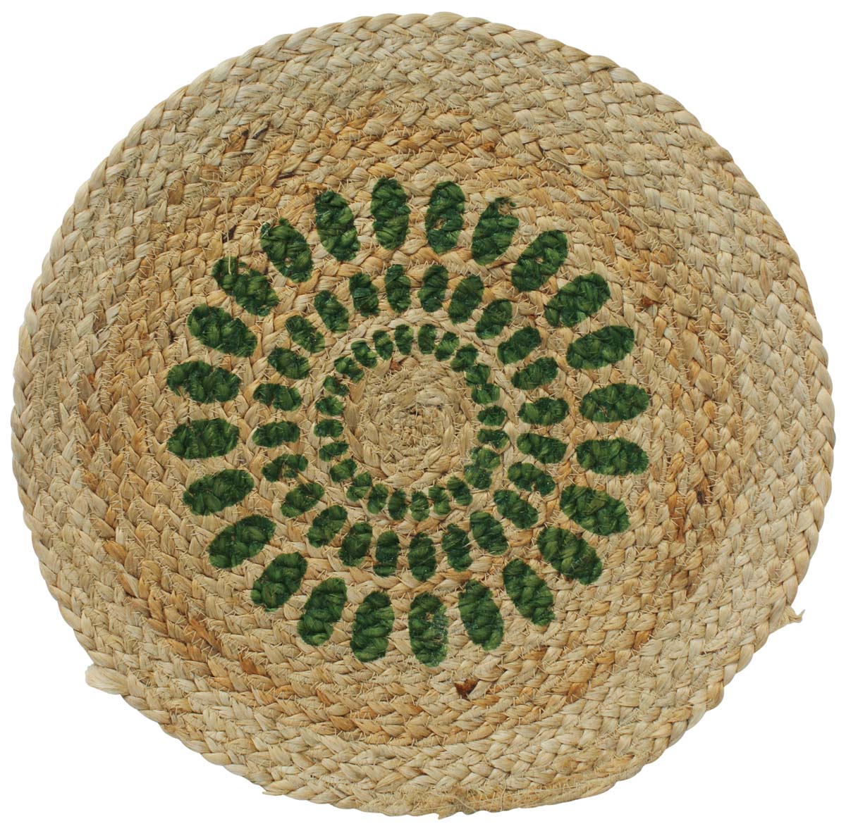 15” Jute Brown Green Floral Trivets in Bulk at Wholesale – Round - Hand-Woven – Home & Dining-Table Essentials