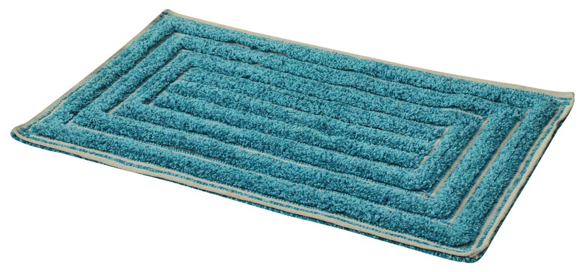 32” Blue Cotton Tufted Bath-Rug in Bulk at Wholesale – Handmade Bath Mats – Co-Centric Rectangular Pattern - Home & Bathroom Essentials