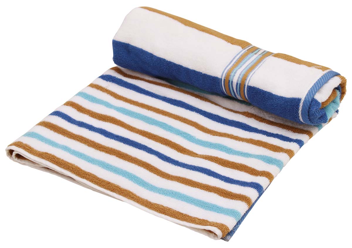 66” Blue Multicolored Striped Cotton Bath-Towel in Bulk at Wholesale – Soft & Absorbent – Bathing Essentials