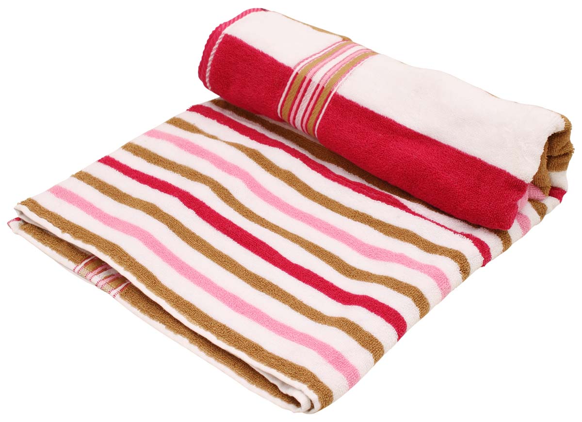 66” Pink Multicolored Striped Cotton Bath-Towel in Bulk at Wholesale – Soft & Absorbent – Bathing Essentials