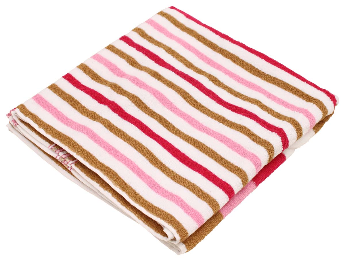 66” Pink Multicolored Striped Cotton Bath-Towel in Bulk at Wholesale – Soft & Absorbent – Bathing Essentials