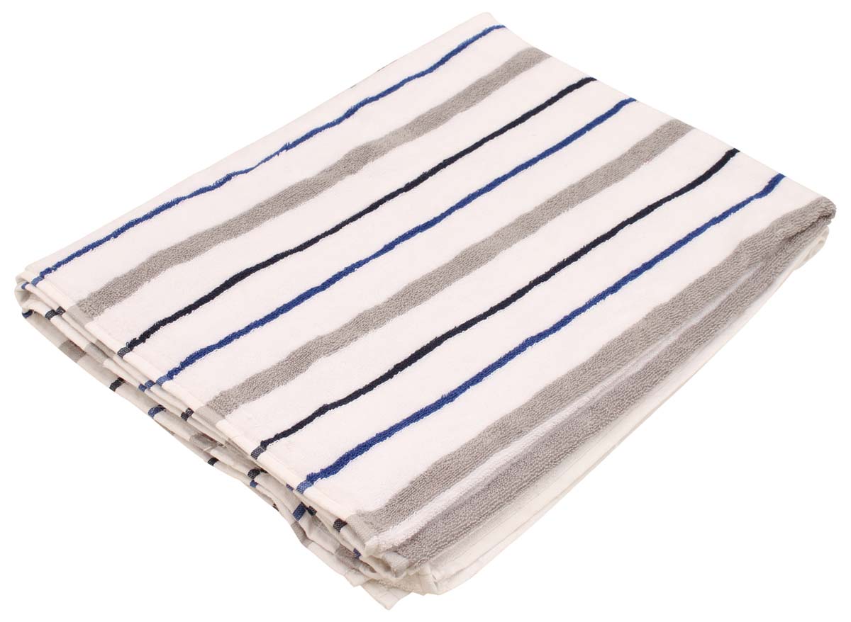 66” Gray Blue White Striped Cotton Bath-Towel in Bulk at Wholesale – Soft & Absorbent – Bathing Essentials