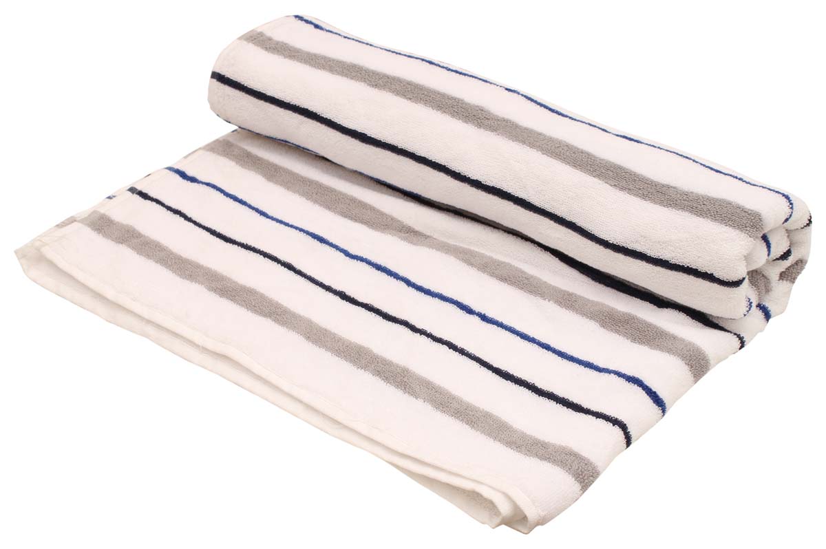66” Gray Blue White Striped Cotton Bath-Towel in Bulk at Wholesale – Soft & Absorbent – Bathing Essentials