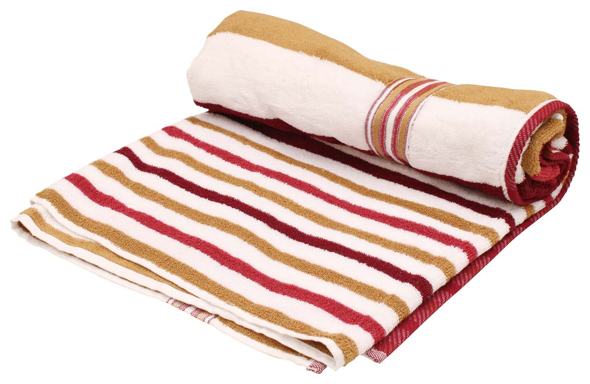 66” Red White Brown Striped Cotton Bath-Towel in Bulk at Wholesale – Soft & Absorbent – Bathing Essentials