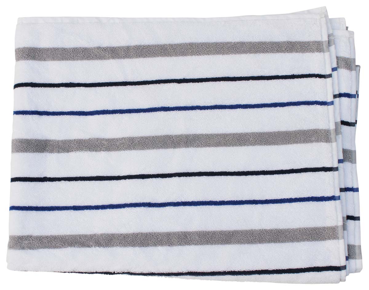 66” Gray White Blue Striped Cotton Bath-Towel in Bulk at Wholesale – Soft & Absorbent – Bathing Essentials