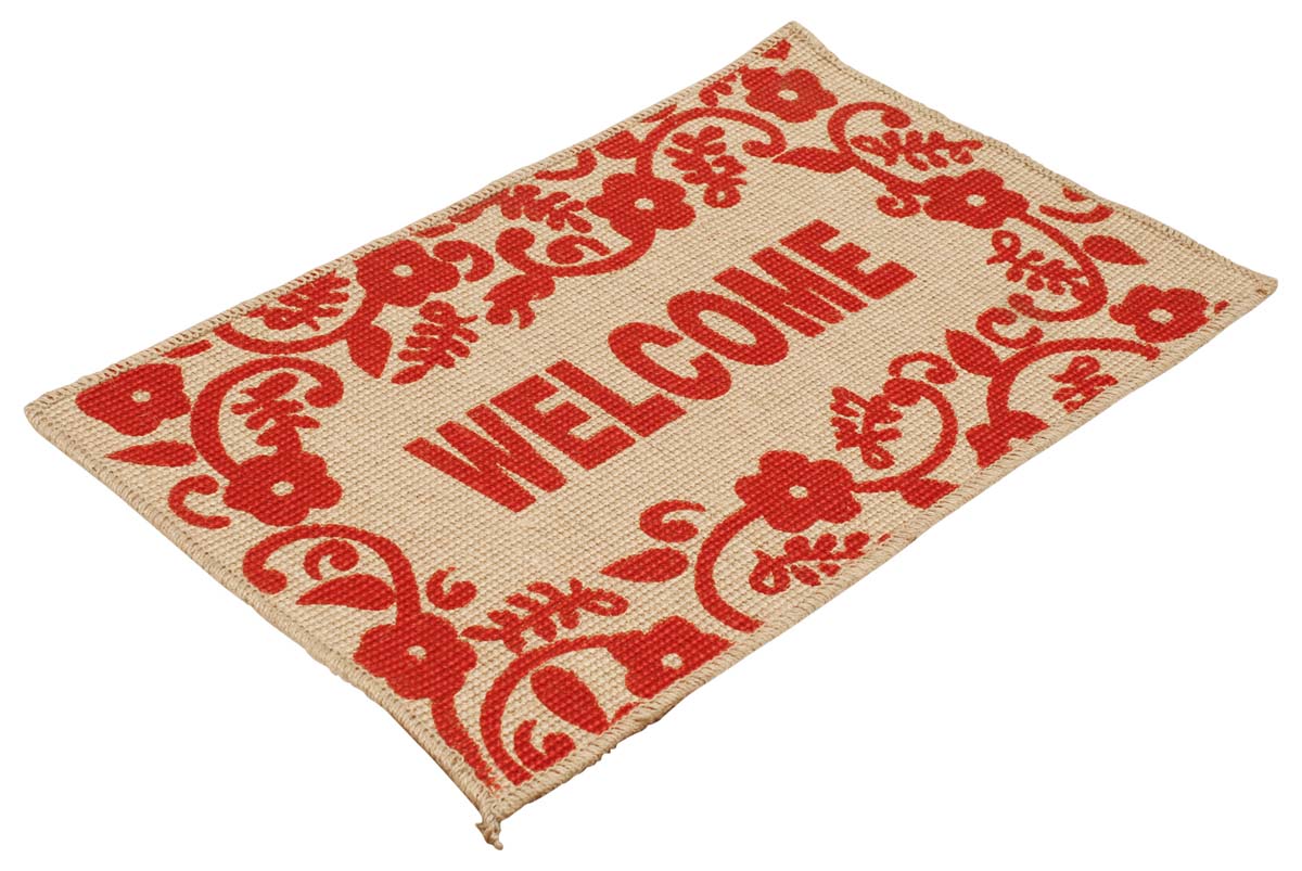 25” Welcome Jute Door-Mat / Rug in Bulk at Wholesale – Hand-Woven – Brown Red Color – Traditional-Look Eco-Friendly Mats