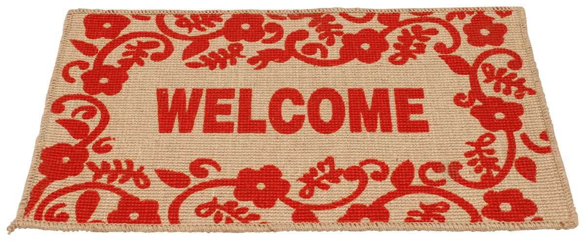 25” Welcome Jute Door-Mat / Rug in Bulk at Wholesale – Hand-Woven – Brown Red Color – Traditional-Look Eco-Friendly Mats