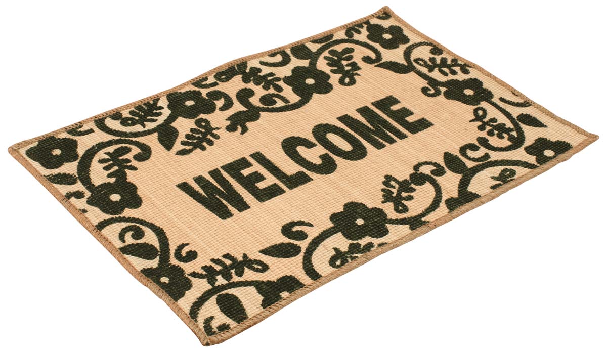 25” Welcome Jute Door-Mat / Rug in Bulk at Wholesale – Hand-Woven – Brown Green Color – Traditional-Look Eco-Friendly Mats