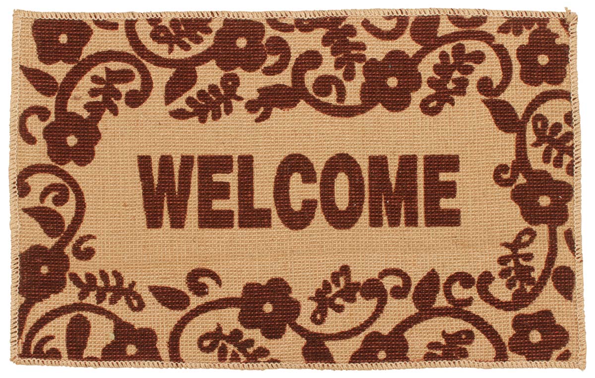 25” Welcome Jute Door-Mat / Rug in Bulk at Wholesale – Hand-Woven – Brown Maroon Color – Traditional-Look Eco-Friendly Mats