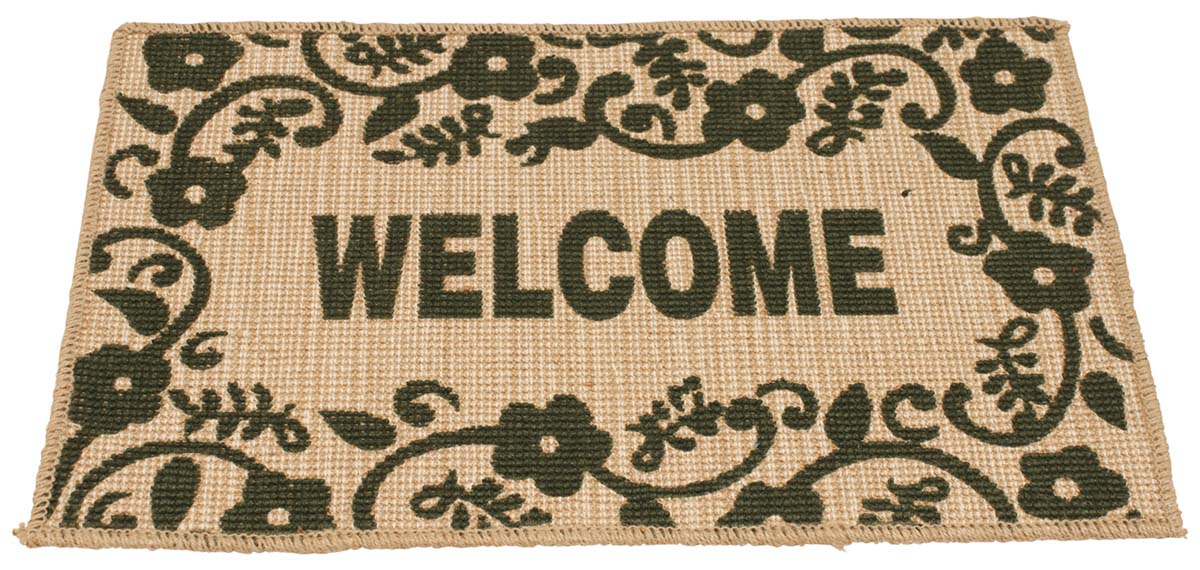 25” Welcome Jute Door-Mat / Rug in Bulk at Wholesale – Hand-Woven – Light-Brown Maroon Color – Traditional-Look Eco-Friendly Mats