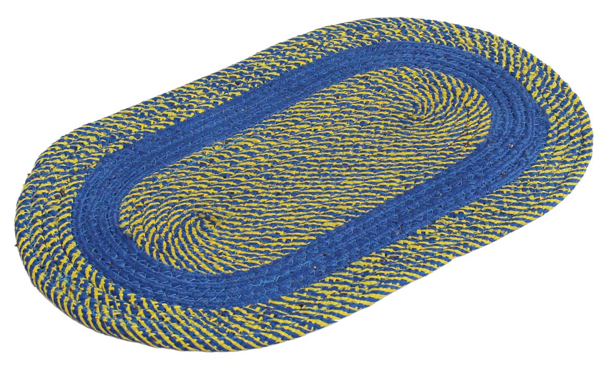 Door Mat Braided Oval - Yellow & Blue Reversible Floor Mat - Entryway Solutions Home Decor Furnishings & Supplies - Buy in Bulk Wholesale