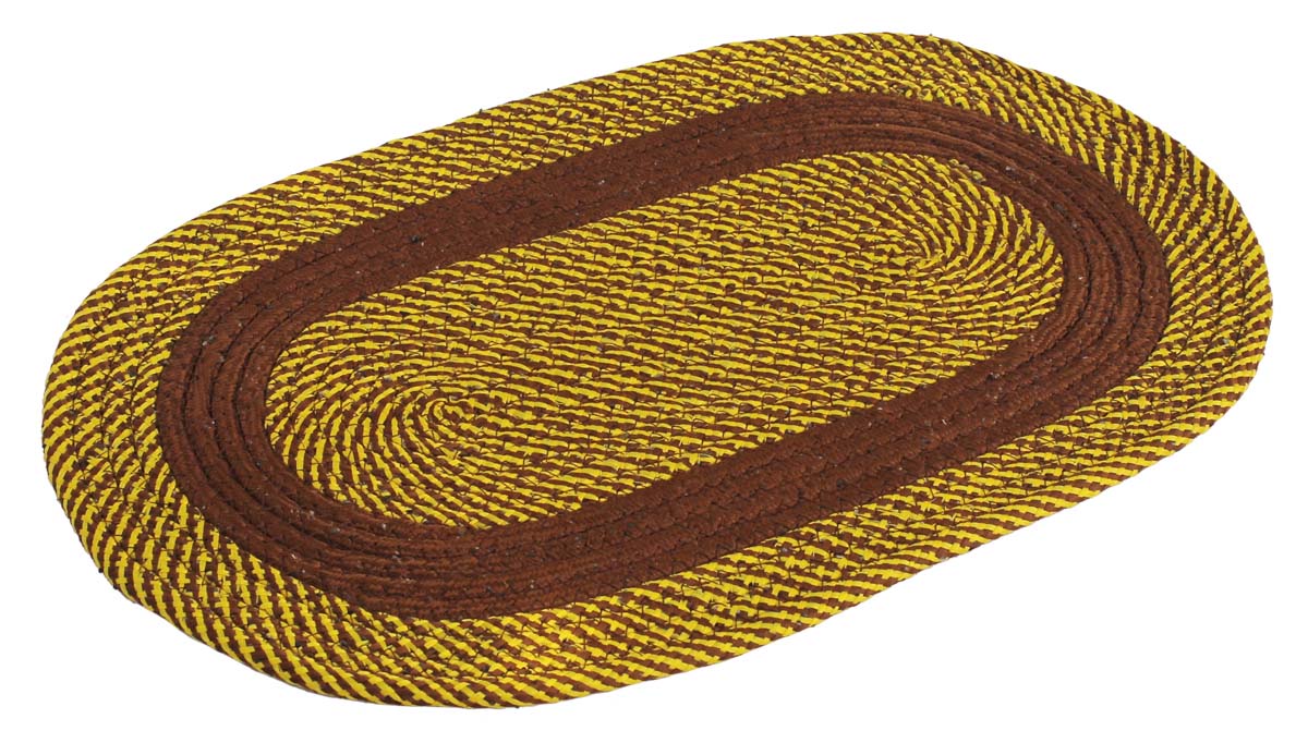 Door Mat Braided Oval - Yellow & Chocolate Brown Reversible Floor Mat - Entryway Solutions Home Decor Furnishings & Supplies - Buy in Bulk Wholesale