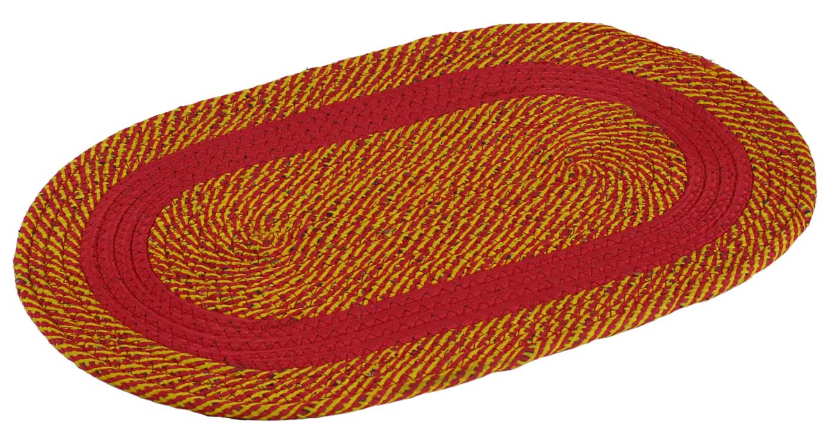 Door Mat Braided Oval - Yellow & Red Reversible Floor Mat - Entryway Solutions Home Decor Furnishings & Supplies - Buy in Bulk Wholesale