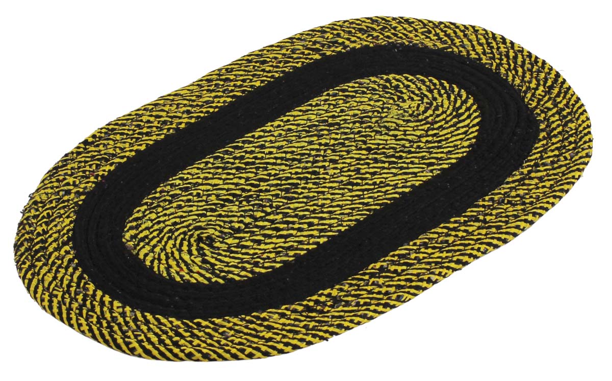 Door Mat Braided Oval - Yellow & Black Reversible Floor Mat - Entryway Solutions Home Decor Furnishings & Supplies - Buy in Bulk Wholesale