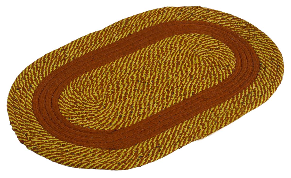 Door Mat Braided Oval - Yellow & Coffee Brown Reversible Floor Mat - Entryway Solutions Home Decor Furnishings & Supplies - Buy in Bulk Wholesale