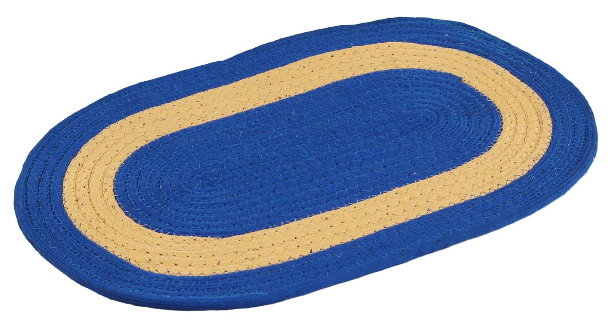 Door Mat Braided Oval - Cream & Blue Colored Reversible Floor Mat - Entryway Solutions Home Decor Furnishings & Supplies - Buy in Bulk Wholesale