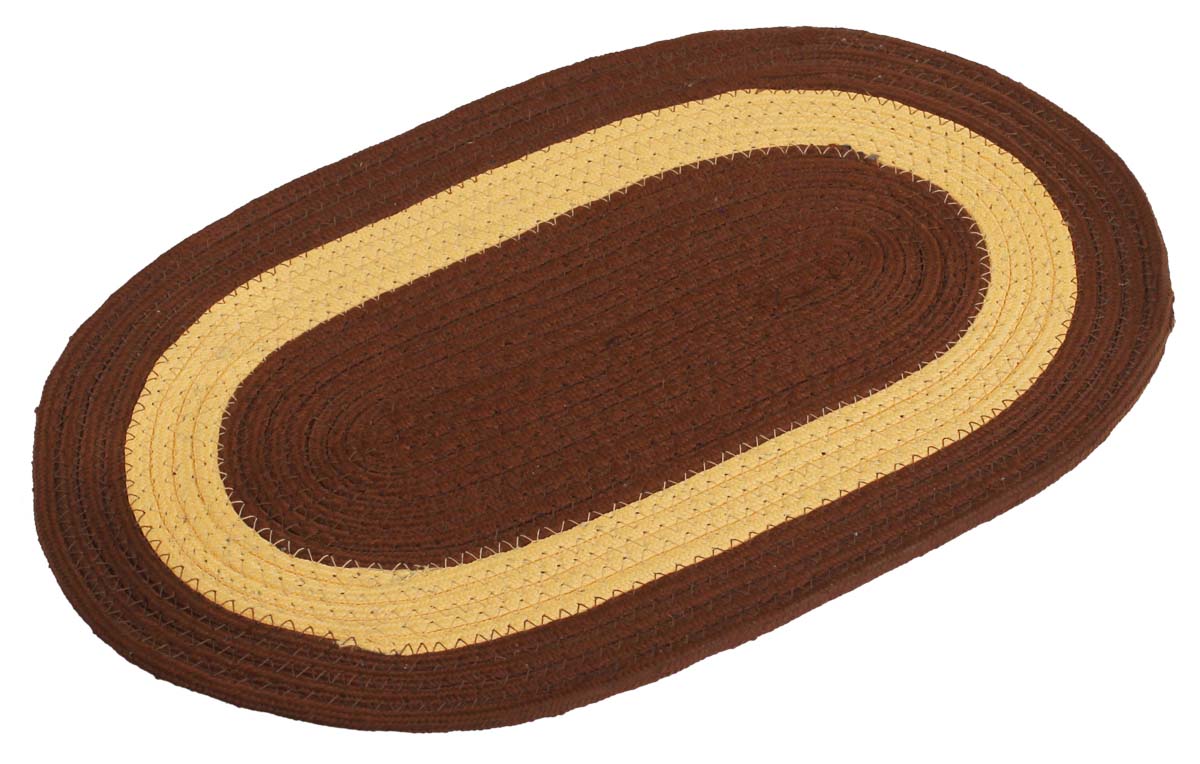 Door Mat Braided Oval - Cream & Chocolate Brown Colored Reversible Floor Mat - Entryway Solutions Home Decor Furnishings & Supplies - Buy in Bulk Wholesale