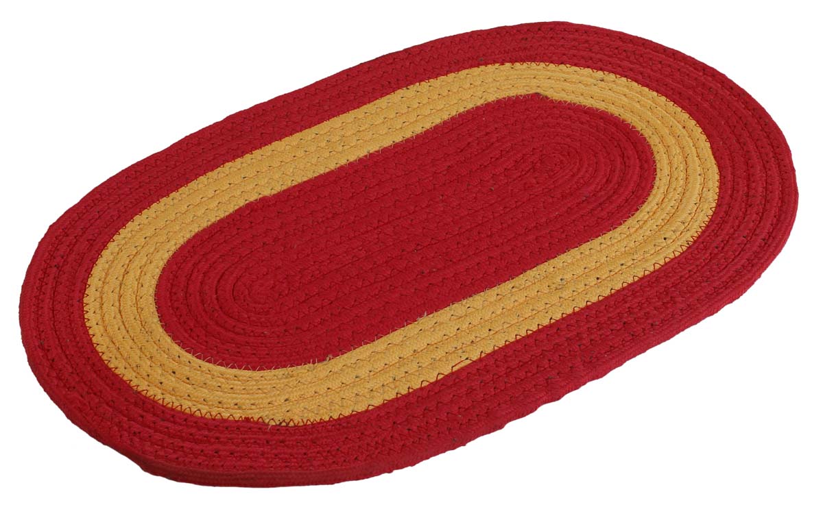 Door Mat Braided Oval - Cream & Red Colored Reversible Floor Mat - Entryway Solutions Home Decor Furnishings & Supplies - Buy in Bulk Wholesale