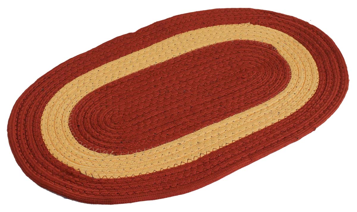 Door Mat Braided Oval - Cream & Maroon Colored Reversible Floor Mat - Entryway Solutions Home Decor Furnishings & Supplies - Buy in Bulk Wholesale