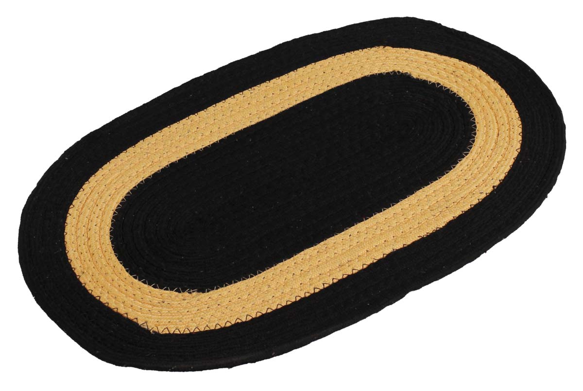 Door Mat Braided Oval - Cream & Black Colored Reversible Floor Mat - Entryway Solutions Home Decor Furnishings & Supplies - Buy in Bulk Wholesale