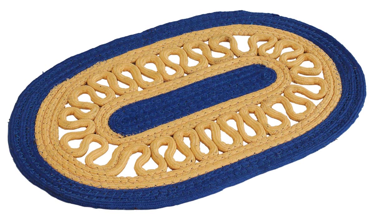 Door Mat Oval with Open Wavy-Weave - Cream & Blue Colored Reversible Floor Mat - Entryway Solutions Home Decor Furnishings & Supplies - Buy in Bulk Wholesale