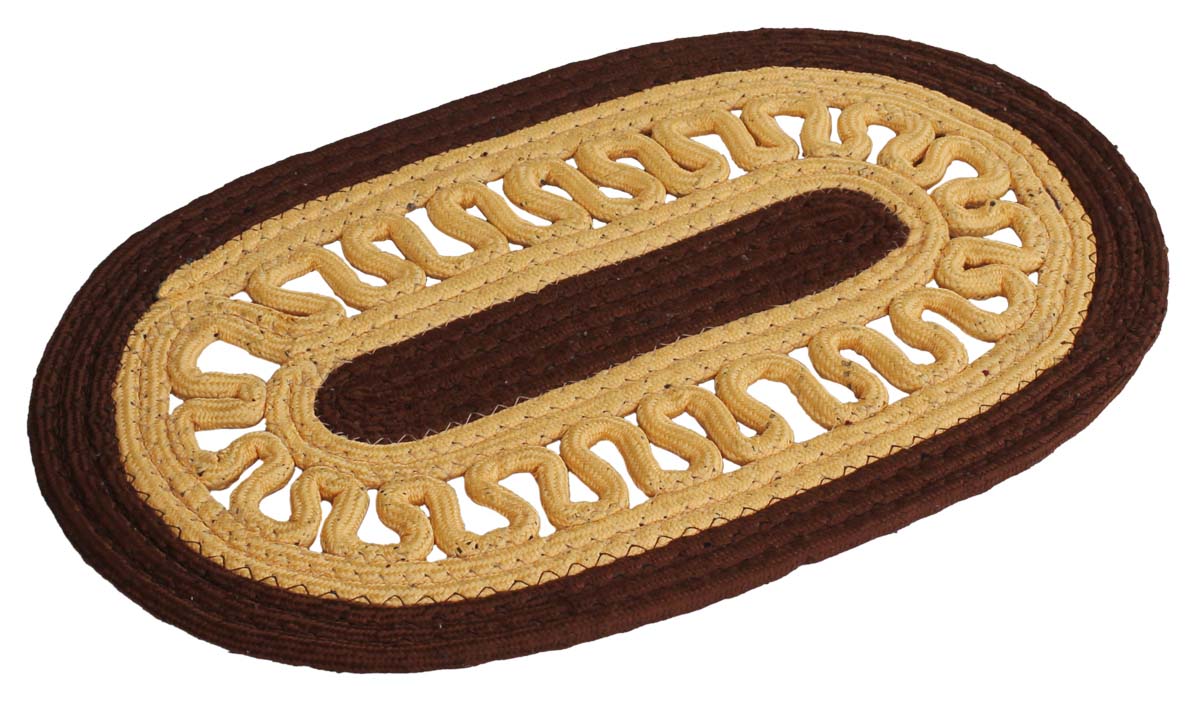 Door Mat Oval with Open Wavy-Weave - Cream & Chocolate Brown Colored Reversible Floor Mat - Entryway Solutions Home Decor Furnishings & Supplies - Buy in Bulk Wholesale