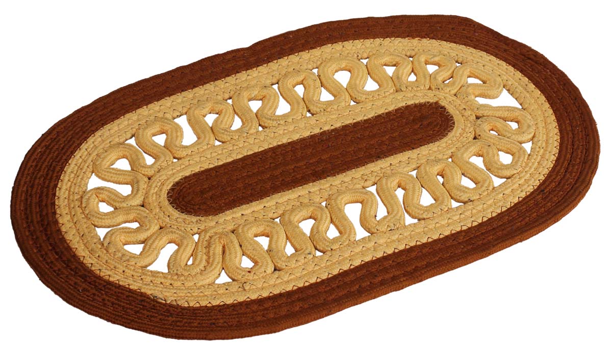 Door Mat Oval with Open Wavy-Weave - Coffee Brown & Cream Colored Reversible Floor Mat - Entryway Solutions Home Decor Furnishings & Supplies - Buy in Bulk Wholesale