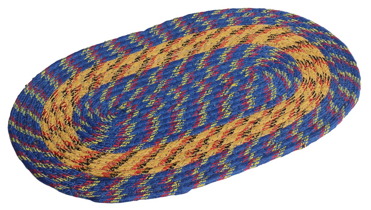 Door Mat Multi-Colored Oval - Cream & Blue Colored Reversible Floor Mat - Entryway Solutions Home Decor Furnishings & Supplies - Buy in Bulk Wholesale