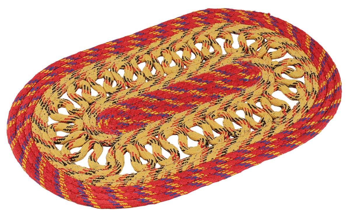 Door Mat Oval with Open Wavy-Weave - Cream & Red Multi Colored Reversible Floor Mat - Entryway Solutions Home Decor Furnishings & Supplies - Buy in Bulk Wholesale