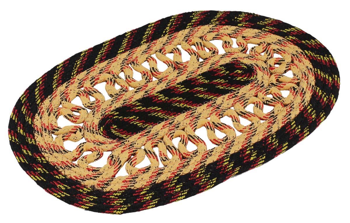 Door Mat Oval with Open Wavy-Weave - Black & Cream Multi Colored Reversible Floor Mat - Entryway Solutions Home Decor Furnishings & Supplies - Buy in Bulk Wholesale