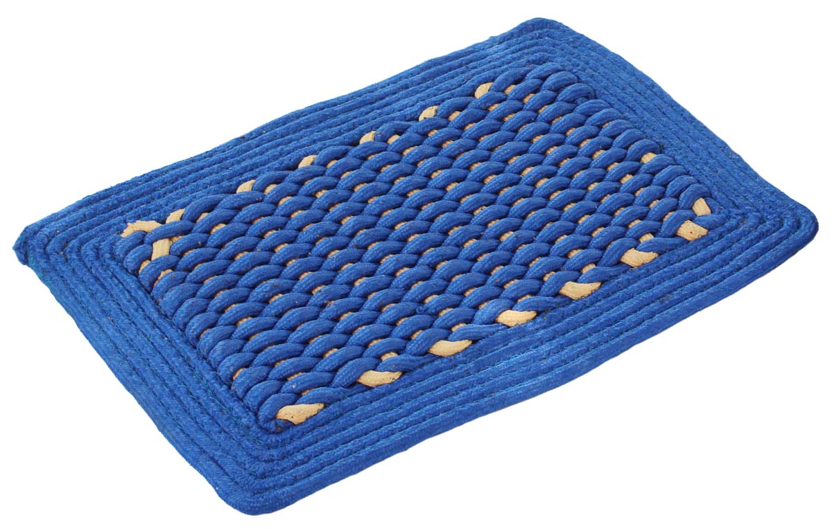 Door Mat Rectangular - Blue & Cream Colored Reversible Floor Mat - Warp & Weft Pattern - Entryway Solutions Home Decor Furnishings & Supplies - Buy in Bulk Wholesale