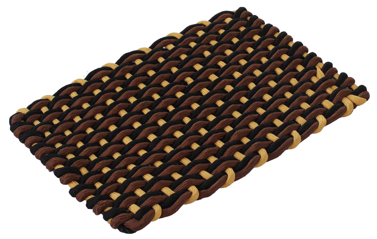 Door Mat Rectangular - Black Brown Cream Reversible Floor Mat - Warp & Weft Woven Pattern - Entryway Solutions Home Decor Furnishings & Supplies - Buy in Bulk Wholesale