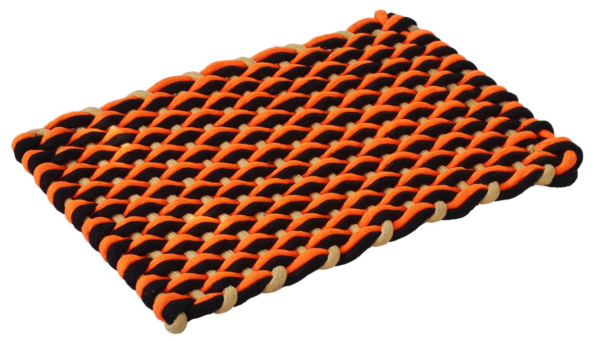 Door Mat Rectangular - Orange Black Cream Reversible Floor Mat - Warp & Weft Woven Pattern - Entryway Solutions Home Decor Furnishings & Supplies - Buy in Bulk Wholesale