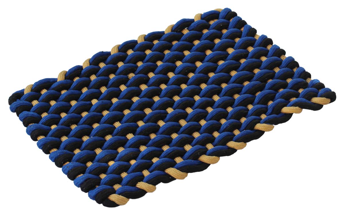 Door Mat Rectangular - Blue Black Cream Reversible Floor Mat - Warp & Weft Woven Pattern - Entryway Solutions Home Decor Furnishings & Supplies - Buy in Bulk Wholesale